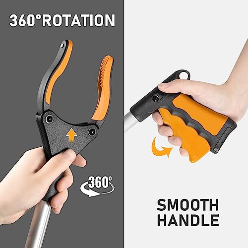YAUNGEL 108cm Greifzange für Senioren, Folding Greifer mit Magnet-Greifarm, 360° Drehbar Müllzange Greifzange, Langer Müllgreifer, Greifhilfe für Menschen mit Behinderung (Orange)