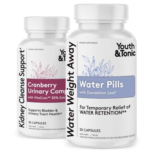 Youth & Tonic Daily Water Retention Pills for Kidney Cleanse Swelling and Excess Body Fluids & Metabolic Waste / 30 + 30 Capsules