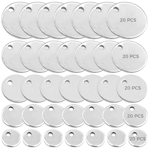 Stainless Steel Blank Dog Tags, 100-Pack Round Pendants for Pet Identification & DIY Crafts, Multiple Sizes for Dogs and Cats