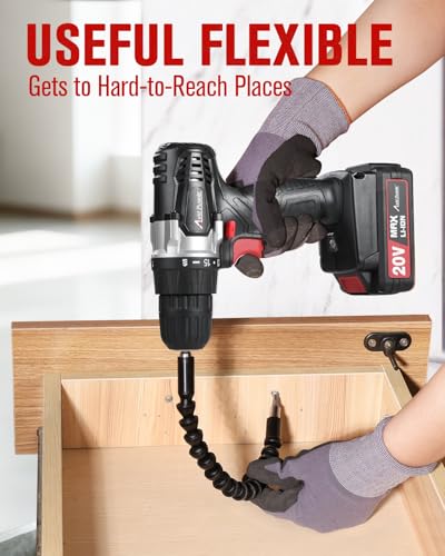 Image of Cordless Drill Set with Battery and Charger, AVID POWER 20V MAX Lithium lon Power Drill Kit, 550RPM Variable Speed & 3 /8-Inch Keyless Chuck,16 Position and 22pcs Drill Bits(Black)