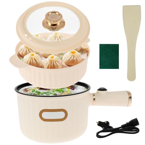 Azonee Electric Hot Pot with Steamer 1.6L Portable Non-Stick Frying Pan with Adjustable Double Power Control Multi-Function Mini Hot Pot Cooker for Stir Fry Steak Noodles Soup Pasta Vegetables Eggs