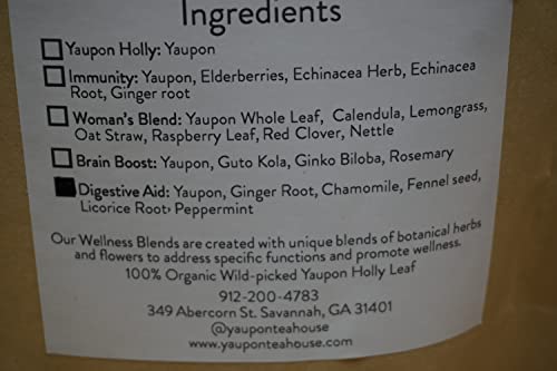 Yaupon Tea “Digestive Blend” - With Ginger Root, Chamomile, Fennel Seed, Licorice Root & Peppermint - 50 Cups (More If You Double Or Triple Steep) - 3.5 Oz (100 G) #TOP6