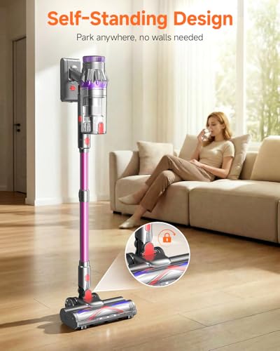 Image of FEPPO Cordless Vacuum Cleaner, Upgraded 70Mins Powerful Vacuum Cleaners for Home with Self-Standing, Touch Screen, Anti-Tangle Stick Vacuum Cordless, Wireless Vacuum for Hardwood Floor /Carpet /Pet Hair
