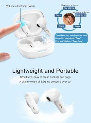 Image of Rechargeable Wireless CIC Digital Hearing Aid Machine for Old Age with Auto Noise, 4 Channels, 5 Volume Controls,(Both Ears,White)