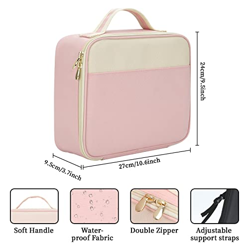 Pink Makeup Bag, Makeup Bags For Women, Makeup Bag With Mirror, Travel Makeup Train Case, Makeup Organizer Bag, Adjustable Dividers & Support Straps, Portable Storage Bag For Makeup Brushes Toiletry #TOP3