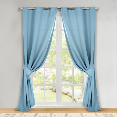 SUPERIOR Blackout Curtains, Room Darkening, Bedroom, Drapes, Kitchen, Living Room Window Accents, Sun Blocking, Thermal, 2 Pack, Solid Blackout Curtains, Set of 2, 46" x 108", Light Blue
