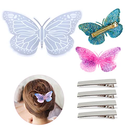 Isuperb Butterfly Resin Molds Hair Clips Epoxy Molds With Silver Alligator Hair Pin Silicone Casting Molds For Diy Jewelry Making, Women, Charm Decoration (Butterfly Molds + 4Pcs Hair Cilp) #TOP11