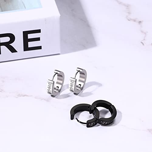 Aroncent 2-8Pcs Womens Mens Huggie Hoop Triangle Earrings Viking Runes Stainless Steel Ear Stud Novelty Black/Gold/Silver3