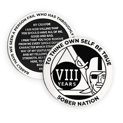 MyRecoveryStore Silver and Black Pirate Alcoholics Anonymous AA Chip w/Coin Capsule AA Yearly Medallion 1-50 Years (Year 17)