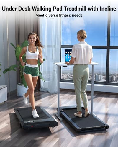 Image of DeerRun Under Desk Walking Pad Treadmill for Home & Office, 6% Manual Incline, 0.6-3.8 MPH Walking Speed, 300 lb Capacity, App & Remote Control
