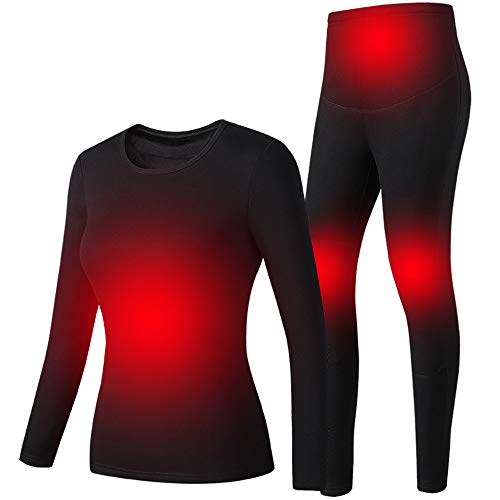 liliiy Conjunto De Ropa Interior Térmica, Capas Base Térmicas, Conjunto De Pantalones Superiores De Manga Larga para Ropa De Calor De Invierno para Esquiar, Caminar, Acampar,WomanBlack-M Cover