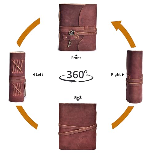 Image of LEATHER VILLAGE Black Leather Journal Key Lock, Mahogany Brown 10x7.