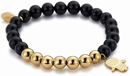 Black Onyx & 18K Gold Hand Of Fatima Charm Bracelet