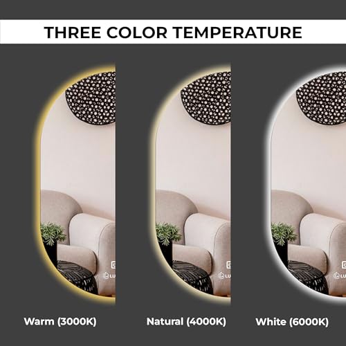Image of LED Bathroom Mirror 12x18 Inch - Smart Wall Mounted Vanity Mirror with Touch Sensor, 3 Color Dimmable Lights & Anti Fog Glass