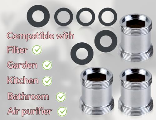 KAPSING 3 Stück Wasserhahn Adapter Außengewinde M22 auf M24, Wasserhahn Belüfter Anschluss, Gummidichtung Wasserhahnadapter für Küchenarmaturen