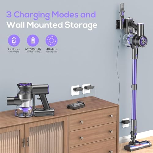 Image of MBTTODF Cordless Vacuum Cleaner for Home & Pet Hair - Lightweight Stick Vacuum with 40-Min Runtime, Anti-Tangle Brush & LED Headlight, for Hardwood, Carpet & Tile