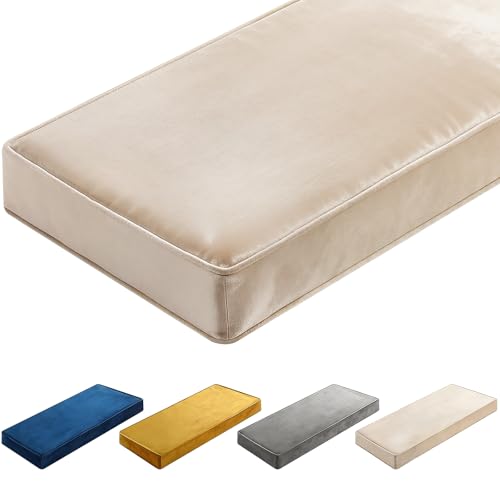 Wenqik Bench Cushions for Indoor Furniture 36x14x4 Inch Velvet Window Seat Cushions Thicken Tufted Bench Pad Memory Foam for Kitchen Dining Bay Patio Porch Swing(Beige)