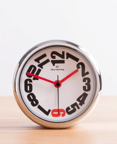 Oliver Hemming Six 8 cm Designer Alloy Alarm Clock with Crystal Glass Lens, Red