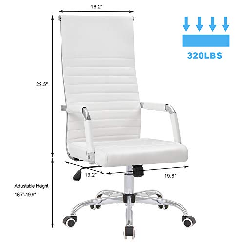 Kaimeng Ribbed Office High Back Pu Leather Desk Adjustable Swivel Task Computer Chair With Armrest For Conference Study Leisure, White #TOP4