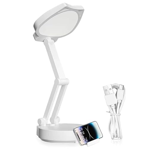 GOEDCH LED Tischlampe Faltbare: 2400mAh Schreibtischlampe LED Faltbar & Tragbar mit 3 Lichtmodi und Akku Aufladbar, Dimmbar Schreibtischlampe Kinder für Schlafzimmer Lesen Lernen, Weiß