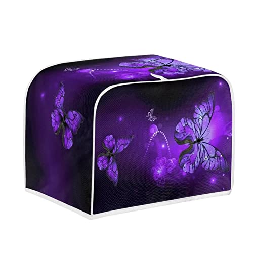 Image of Talayituse Purple Butterfly Print Toaster Cover - 2 Slice Wide Slot, Lightweight Dust Protection, Washable Appliance Bag