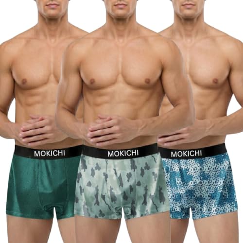 Image of Men's Microfiber Printed Boxer Briefs for Men | Ultra Soft Breathable Stretch Trunks | Moisture Wicking Comfort Fit Innerwear | Elastic Waistband | Assorted Prints | Pack of 3