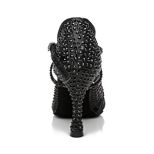 JUODVMP Women Rhinestone Ballroom Dance Shoes Latin Satin Salsa Performance Dance Shoes Model YCL4283