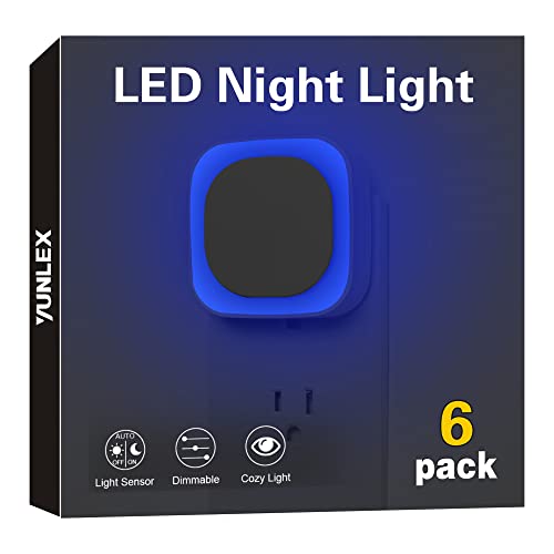 YUNLEX 6 Pack Plug in Dimmable Night Light, Blue Nightlight,