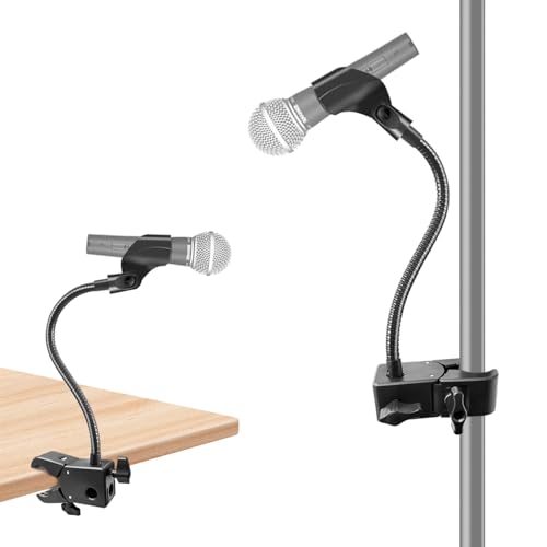 Gooseneck Microphone Stand, Flexible Mic Arm Stand, Desk Mic Stand With Super Clamp Mount Mic Clip and 3/8' to 5/8' Adapter, Compatible with Shure/Fifine / AT2020 / Pyle/Blue Snowball/Razer (13 Inch)