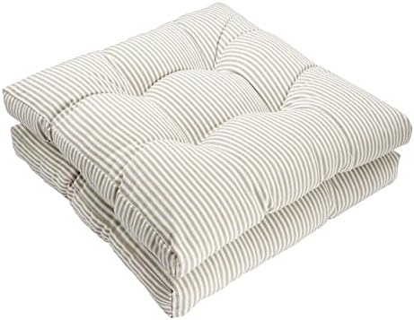 Titta Stripe Garden Patio Seat Cushion Square Chair Pad Home Floor Cushion 18 Inch Window Pad Set of 2 Throw Pillows Indoor/Outdoor (Square 18 inch, Beige)