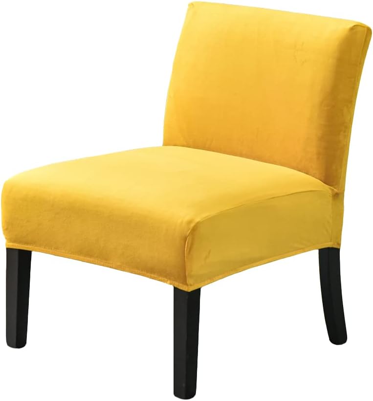 Armless Accent Chair Covers, Stretch Armless Chair Slipcover Velvet Armless Chair Covers Furniture Protector for Living Room Bedroom (Yellow)