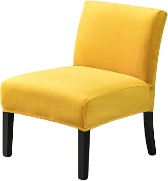 Armless Accent Chair Covers, Stretch Armless Chair Slipcover Velvet Armless Chair Covers Furniture Protector for Living Room Bedroom Yellow