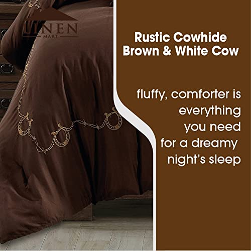 Linen Mart Rustic Cowhide Brown & White Cow Print Skull Bedding Comforter Sets - 7 Pcs Bedding Sets With Comforter Set, Super Bed In A Bag Queen / King Size, Reversible Luxury Bedding Set (King) #TOP2
