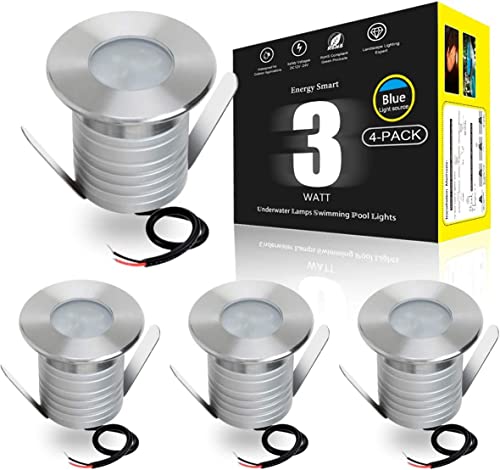 Landscapestation 4-Packs Led Swimming Pool Lights, Ip68 Waterproof Underwater Blue Light, 3W Low Voltage Dc 12-24V In-Ground Lights For Pools Ponds Waterfall Fountains Hot Spring Hall #TOP26
