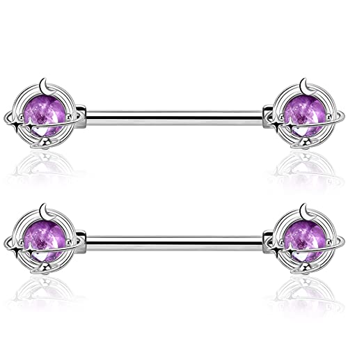 JEWSEEN Nipple Ring Crystal Nipple Barbell Planet Nipple Bar 316L Stainless Steel Nipple Piercing Opalite Nipple Jewelry Body Piercing Jewelry