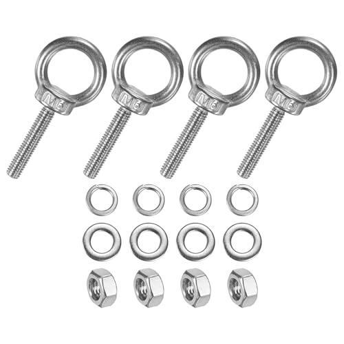 M METERXITY 4-Sets Stainless Eyebolt M6x32mm Shoulder Lifting Eye Bolt with Nuts Washers Male Screw Thread Ring Shoulder Eye Bolts Length 1.26 Inch for Suspending/Fastening