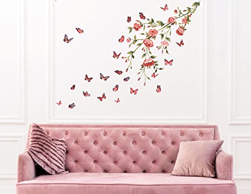 Vinilo Decorativo Floral Peonía y Mariposa Rosa Rosa 49x37 in miniatura 2