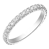 Xylara Anillos de oro blanco de 18 k/14 k/9 quilates para ella, anillos de aniversario para mujer, anillos de eternidad de 2 mm con diamante real, talla H a V, P 1/2, Metal, Diamante