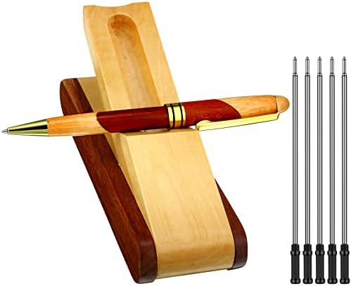 Luxury Wood Ballpoint Pens Gifts for Men with Business Pen Case Display, Personalized Pen Handmade Wooden Pen Writing Pen Set with 10 Gel Ink Refills for Business Office Fathers Day Gift Supplies