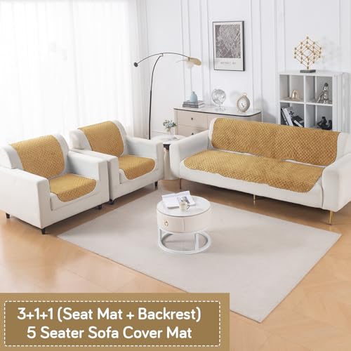 Image of HOKIPO Quilted Sofa Cover 5 Seater Set (3+1+1) - Sofa Cover for Seat & Back | 'Quilt Classic' Yellow (IN-927 * 2+925 * 4-YLW)