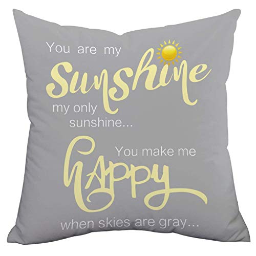 Decorative Pillow Case You Are My Sunshine & You Make Me Happy Throw Pillow Covers Inspirational Quotes Square Cushion Covers Zippered Gray Pillowcase Home Decor for Sofa Bed Bench Car 18 x 18 Inch