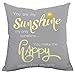 Decorative Pillow Case You Are My Sunshine & You Make Me Happy Throw Pillow Covers Inspirational Quotes Square Cushion Covers Zippered Gray Pillowcase Home Decor for Sofa Bed Bench Car 18 x 18 Inch