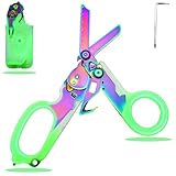 6-in-1 Foldable Trauma Shears with Luminous Holster - Nursing Medical Scissors with Seat Belt Cutter, Glass Breaker, Oxygen Tank Wrench, Ring Cutter for First Aid, Camping & Hiking(Colored Glowing)