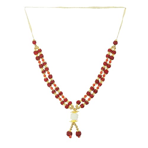 Artificial Mala Rudraksha Beaded Mala Ribbon Garland Large Mala for Idol-Mala for God Statues Pooja Sringar Articles Ornament Indian Traditional Festival New year Decorations(Size-9)(Brown,Golden)