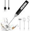 YUSWKO Black Handheld Milk Frother Wand for Coffee, Rechargeable Electric Whisk with 3 Heads 3 Speeds Drink Mixer Coffee Frother For Latte, Cappuccino, Hot Chocolate, Egg