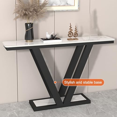 Mesa de vestíbulo estrecha con almacenamiento y consola negra para sofá 7