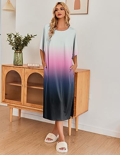 Image of Ekouaer Women's Nightgown Short Sleeve Sleepshirt Long Loungewear Casual Maxi Lounge Dress House Dresses with Pockets