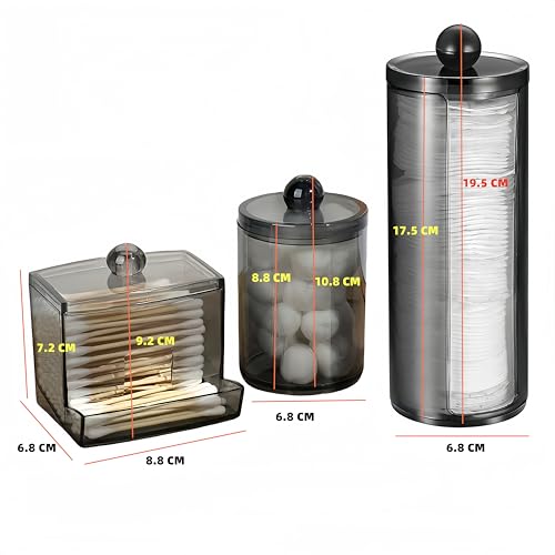 MIEGUIWOR 3 Wattepadspender aus PET,Ideal für Wattestäbchen Behälter,Wattepads Aufbewahrung,Ordnung für Kosmetik,Make-up,Q-Tips,Perfekt für Bad,Schlafzimmer,Schminktisch (schwarz,D2)