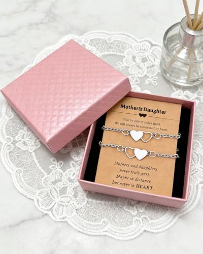 Image of Mother Daughter Bracelets Set for 2 Matching Heart Bracelets for Mother and Daughter to My Mom Bracelet Birthday Mothers Day Gifts for Mom Daughters