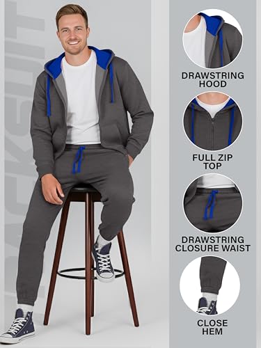 Love My Fashions® Men’s Tracksuit Full Sleeve Contrast Fleece Top & Bottom Cord Set Zipper Hood Jogging Suit Set Plus Sizes - 5